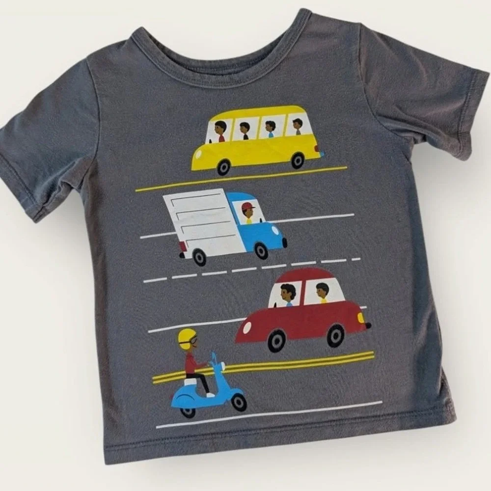 The Childrens Place Boys 3T Gray Graphic Tee Bus Short Sleeve Back to School